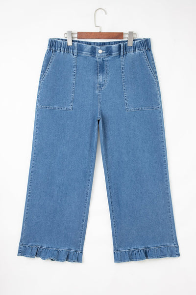 Women's Ashleigh Blue Ruffled Wide Leg Denim Plus Size Pants