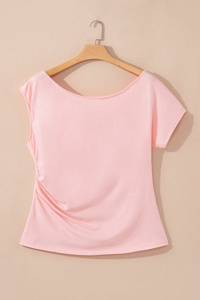 Women's Asymmetric Gossamer Pink Plus Size Ruched Blouse