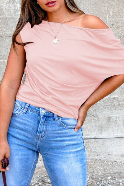 Women's Asymmetric Gossamer Pink Plus Size Ruched Blouse