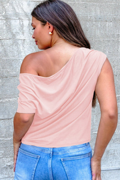 Women's Asymmetric Gossamer Pink Plus Size Ruched Blouse
