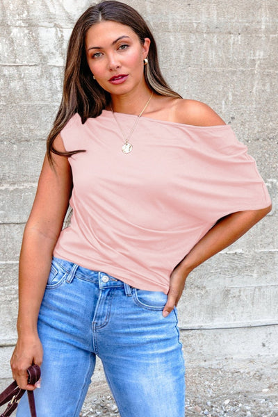 Women's Asymmetric Gossamer Pink Plus Size Ruched Blouse