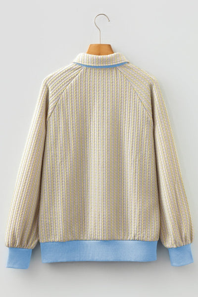 Women's Beau Blue Jacquard Henley Sweatshirt with Button Placket
