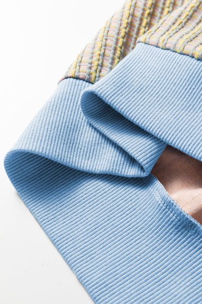 Women's Beau Blue Jacquard Henley Sweatshirt with Button Placket