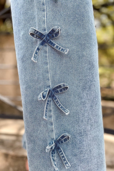 Women's Beau Blue Side-Bow Detail Wide Leg Jeans