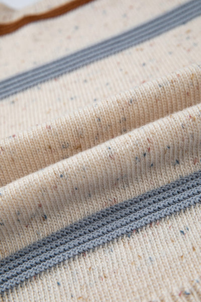 Women's Beige Multi-Stripe Knit Sweater with Wool Blend