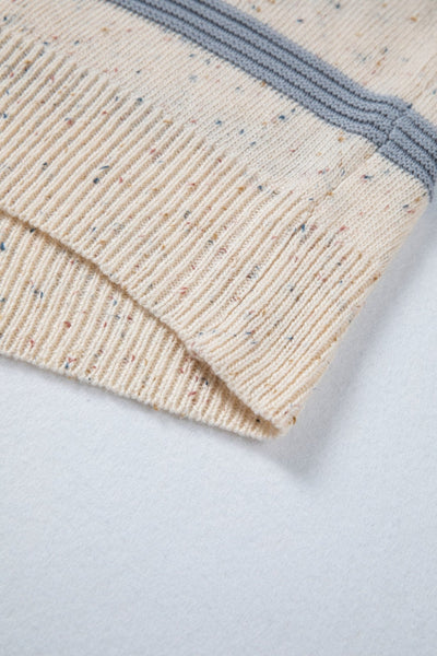 Women's Beige Multi-Stripe Knit Sweater with Wool Blend