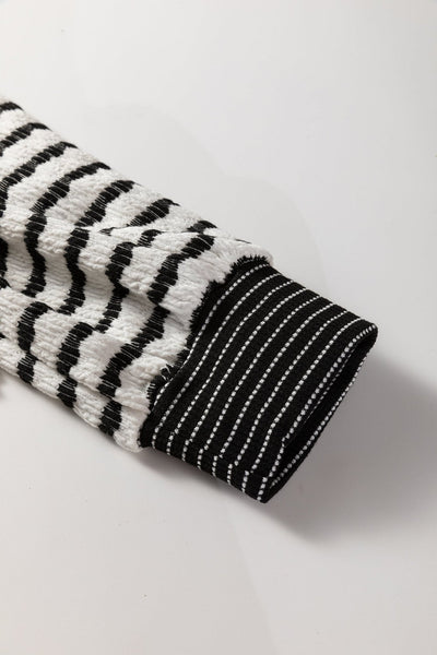 Women's Black and White Striped Cotton-Blend Knit Two-Piece Pant Set