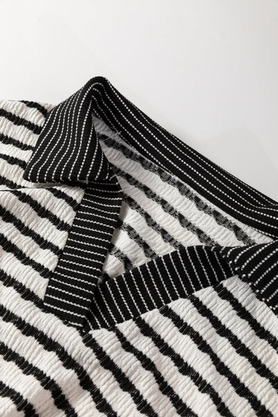 Women's Black and White Striped Cotton-Blend Knit Two-Piece Pant Set