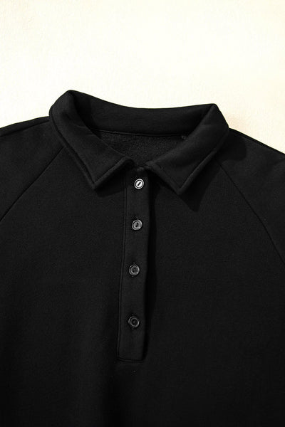 Women's Black Cotton-Blend Polo Sweatshirt and Wide-Leg Set
