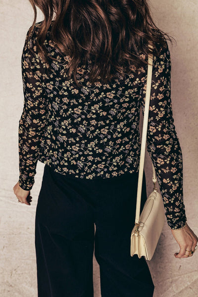 Women's Black Floral Mesh Twinset: Cardigan and Matching Tank
