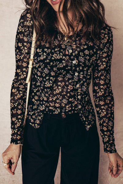 Women's Black Floral Mesh Twinset: Cardigan and Matching Tank