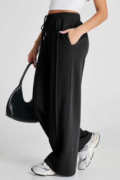 Women's Black High-Waist Wide-Leg Seamed Sweatpants