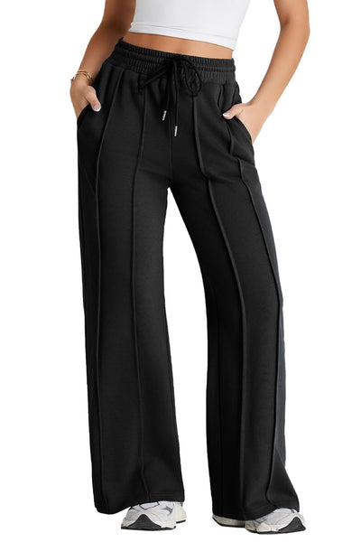 Women's Black High-Waist Wide-Leg Seamed Sweatpants