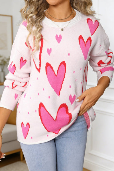 Women's Blush Pink Heart Intarsia Knit Sweater