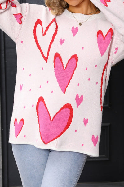 Women's Blush Pink Heart Intarsia Knit Sweater