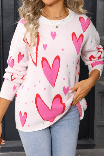 Women's Blush Pink Heart Intarsia Knit Sweater
