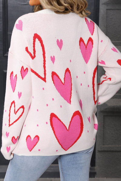 Women's Blush Pink Heart Intarsia Knit Sweater