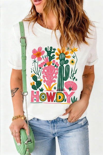Women's Boho Western 'Howdy' Desert Floral Graphic Tee