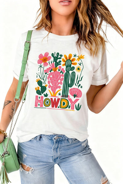 Women's Boho Western 'Howdy' Desert Floral Graphic Tee