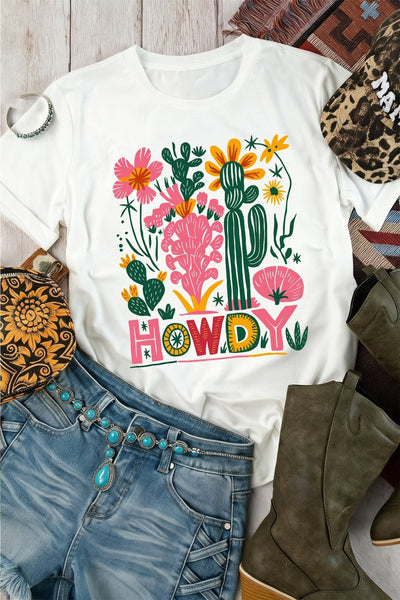 Women's Boho Western 'Howdy' Desert Floral Graphic Tee