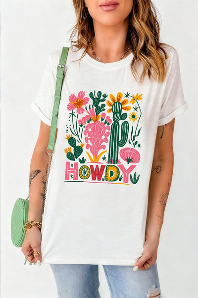 Women's Boho Western 'Howdy' Desert Floral Graphic Tee