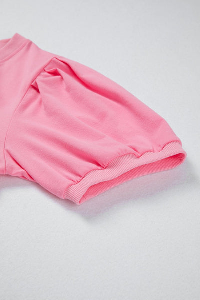 Women's Bonbon V-Neck Puff Sleeve Blouse in Vibrant Peony