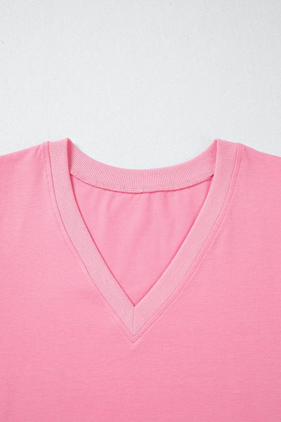 Women's Bonbon V-Neck Puff Sleeve Blouse in Vibrant Peony