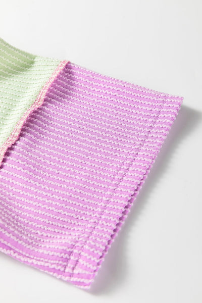 Women's Bright Pink Ribbed Color-Block Henley Short Sleeve Tee