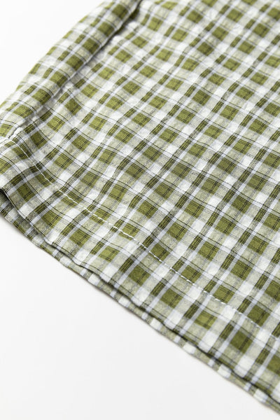 Women's Brown Gingham High-Waist Boxer Pants with Blue Contrast