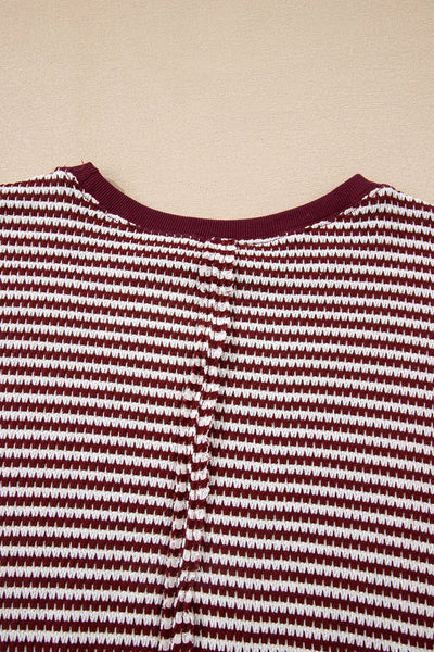 Women's Burgundy Striped Knit Long Sleeve Pullover