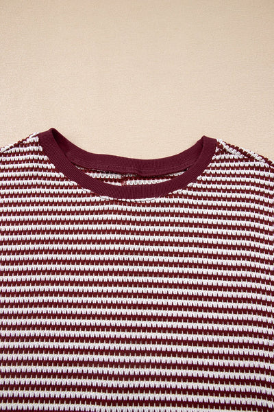 Women's Burgundy Striped Knit Long Sleeve Pullover