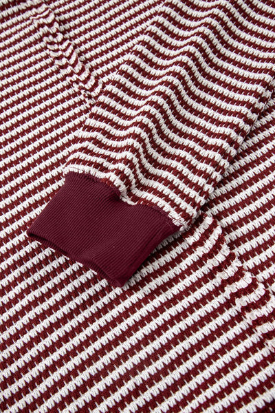 Women's Burgundy Striped Knit Long Sleeve Pullover