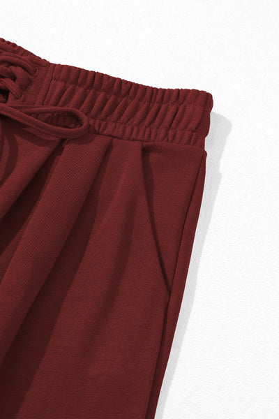 Women's Burgundy Wide-Leg Pleated Sweatpants with Corset Waist