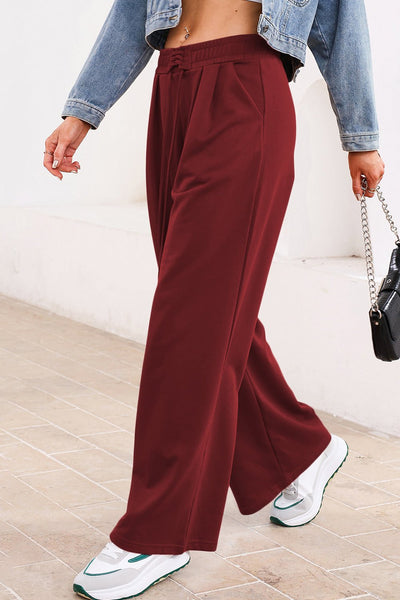 Women's Burgundy Wide-Leg Pleated Sweatpants with Corset Waist