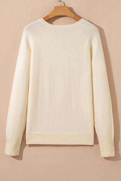 Women's Button-Cuff Raglan Bishop Sleeve Sweater in Cream