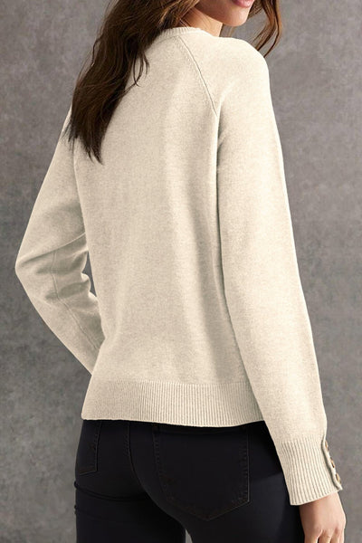 Women's Button-Cuff Raglan Bishop Sleeve Sweater in Cream