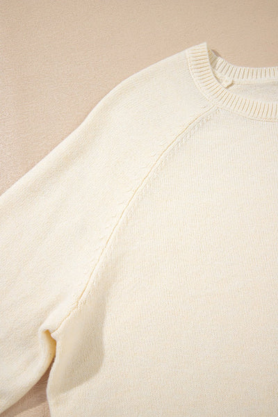 Women's Button-Cuff Raglan Bishop Sleeve Sweater in Cream