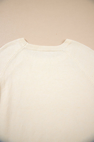 Women's Button-Cuff Raglan Bishop Sleeve Sweater in Cream