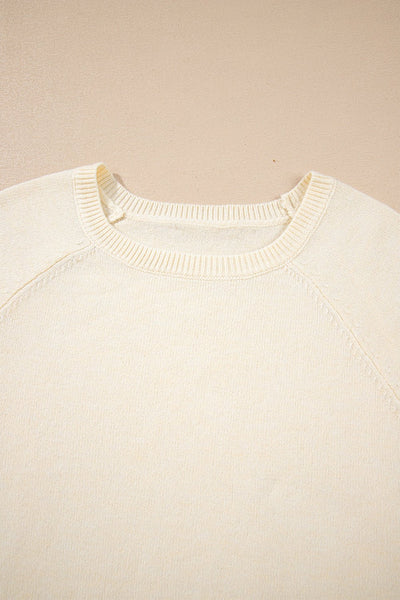 Women's Button-Cuff Raglan Bishop Sleeve Sweater in Cream