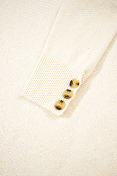 Women's Button-Cuff Raglan Bishop Sleeve Sweater in Cream