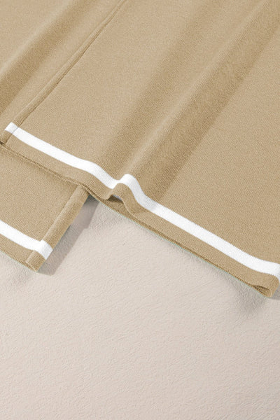 Women's Camel Knit Half-Sleeve Top and Wide-Leg Drawstring Pant Set