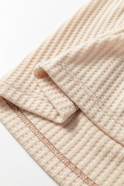 Women's Camel Waffle Knit Raglan Top with Color Block Sleeves