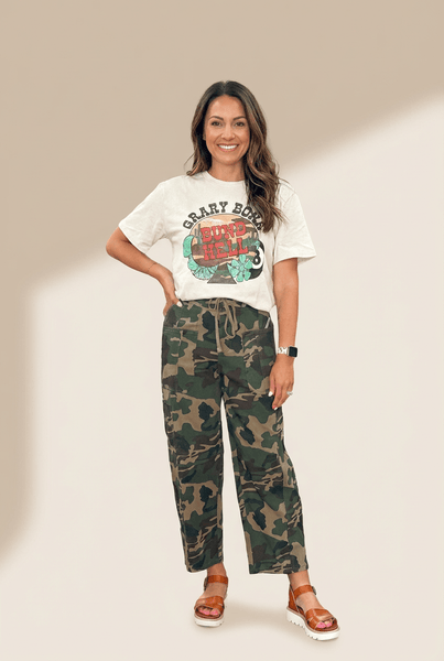 Women's Camouflage Barrel Jeans with Drawstring Waist
