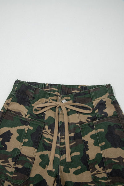 Women's Camouflage Barrel Jeans with Drawstring Waist
