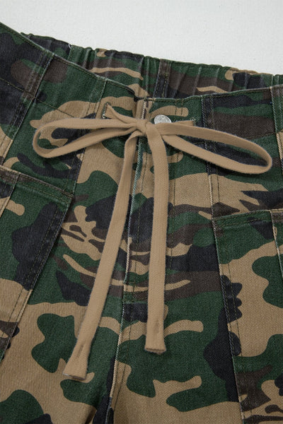 Women's Camouflage Barrel Jeans with Drawstring Waist