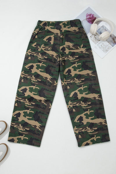 Women's Camouflage Barrel Jeans with Drawstring Waist