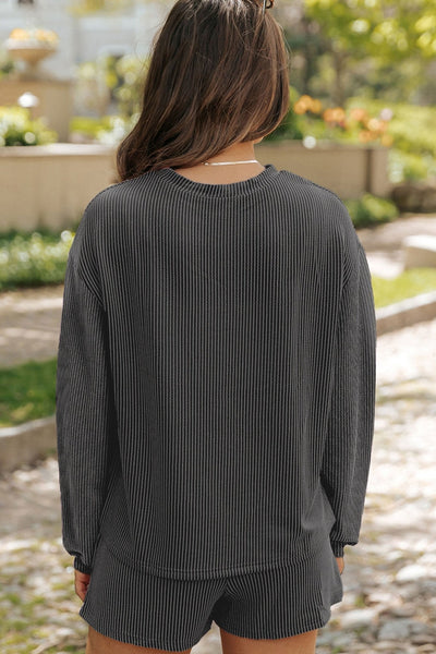 Women's Carbon Grey Ribbed Sequin Cherry Pullover and Shorts Set with practical styling and dependable silhouette control.
