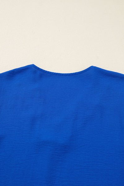 Women's Cerulean Blue V-Neck Shift Dress with Ruffle Trim