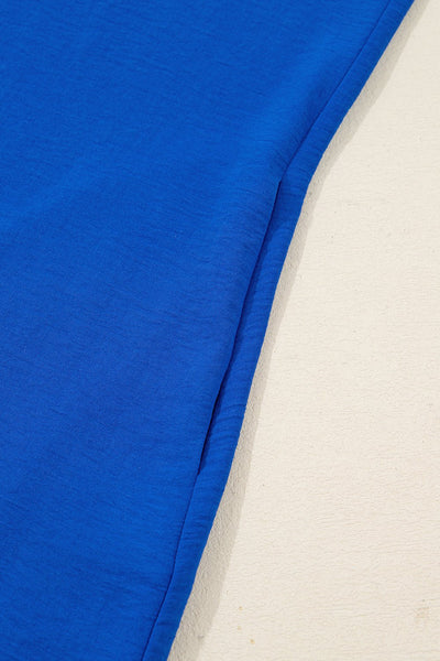Women's Cerulean Blue V-Neck Shift Dress with Ruffle Trim