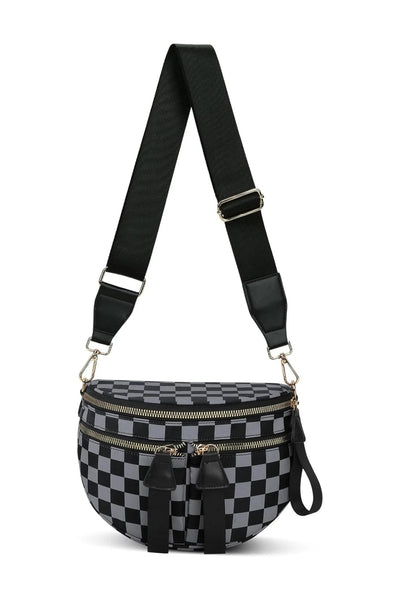 Women's Checkered Canvas Multi-Pocket Crossbody Bag